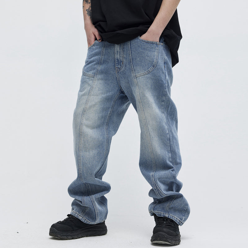 Men Jeans Vintage Distressed Loose Leisure All-Matching