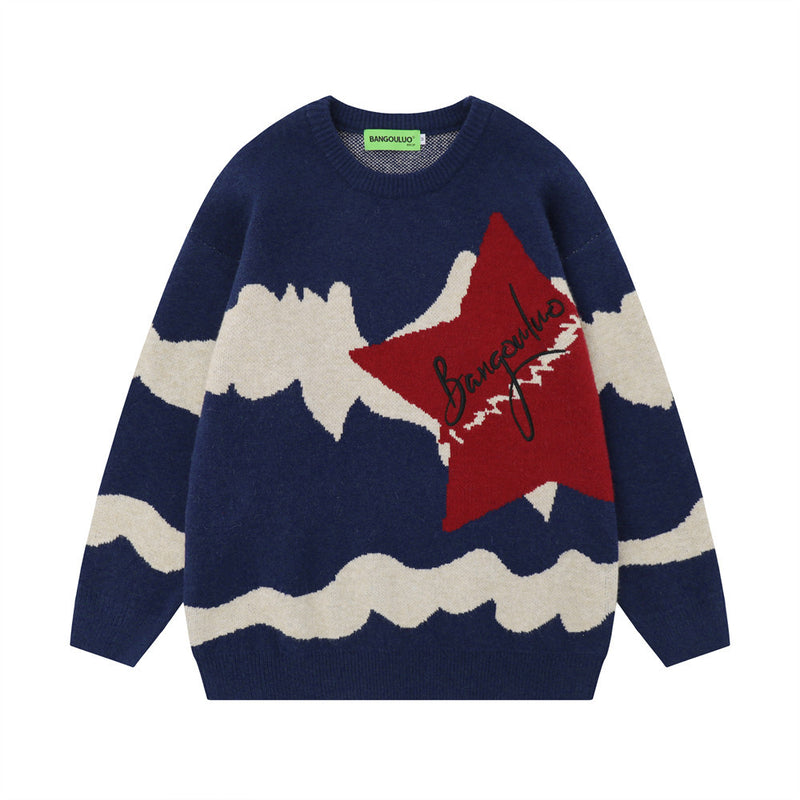 Men Sweater Five-Pointed Star Loose Knitted Sweater
