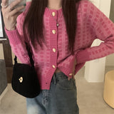 Women Knitted Cardigan Plaid Short Sweater