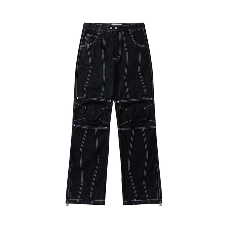 Men Jeans Stitching Zipper Slit