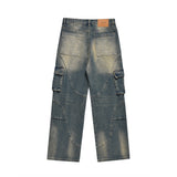 Men Jeans Cargo Pocket Personality Stitching
