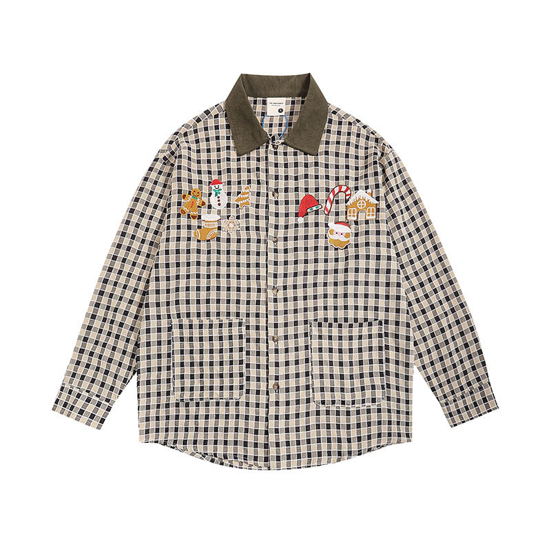 Long Sleeve Shirt Vintage College Style Long Sleeve Plaid Shirt for Lovers