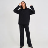 Women Co-Ords Pullover Sweater Suit Autumn and Winter Black Leisure Sports