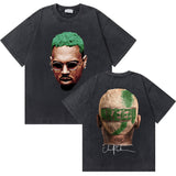 Washed Vintage Rapper Chris Brown 11:11 Tour Print T Shirt