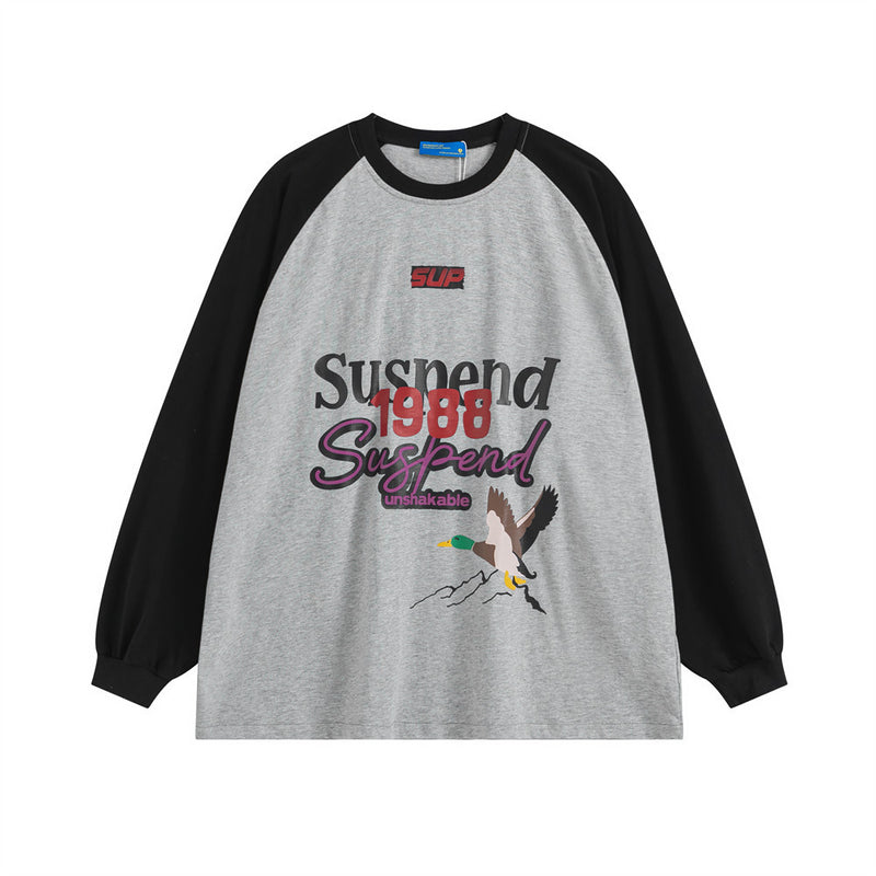 Men Long Sleeve T-shirt Hip Hop Cartoon Duck Print Loose