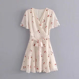 Women Dresses Summer Style French Cherry Print Dress