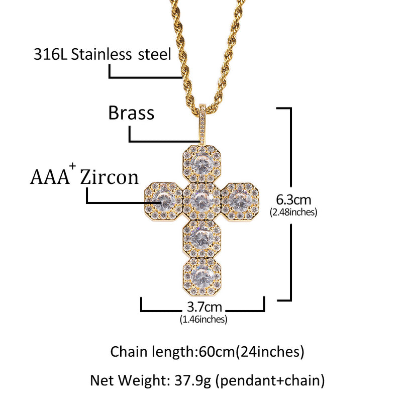 Jewelry Cross Pendant Copper Set Zircon Pendant Necklace Egypt Pieces Jesus Pieces Royalty Spectrum