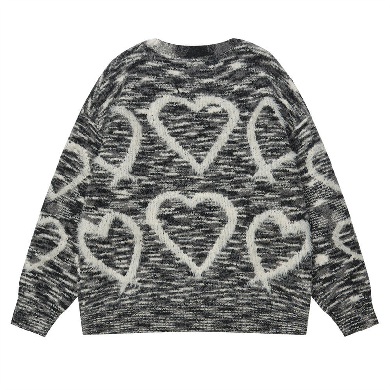 Men Sweater Heart Jacquard Velvet Thickening Sweater