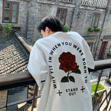 Men T Shirt Rose Print Summer Retro Loose