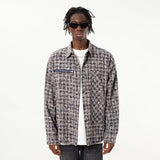 Men Long Sleeved T Shirt Woven Plaid Shirt Coat Men's Spring and Autumn Long-Sleeve Zipper Shirt Loose