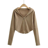 Women Hoodie Short Solid Color Simple Cardigan