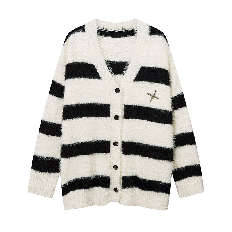 Women Sweater Striped Knitted Cardigan Idle Style