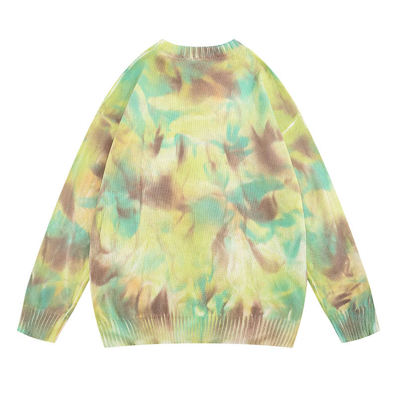 Women Sweater Tie-Dyed Full Printed Knitted All-Matching Sweater