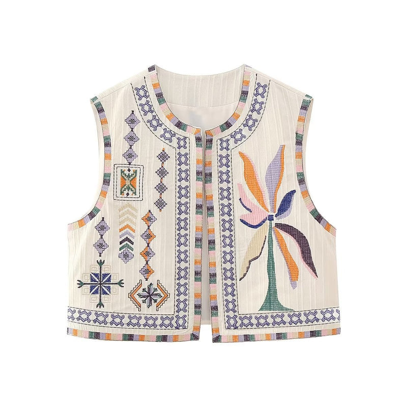Women Vest Embroidery Cardigan Vest