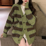 Women Knitted Cardigan Striped Temperament Loose Cardigan Sweater