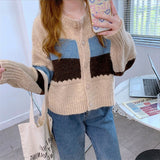 Women Knitted Cardigan Striped Knitted Jacket