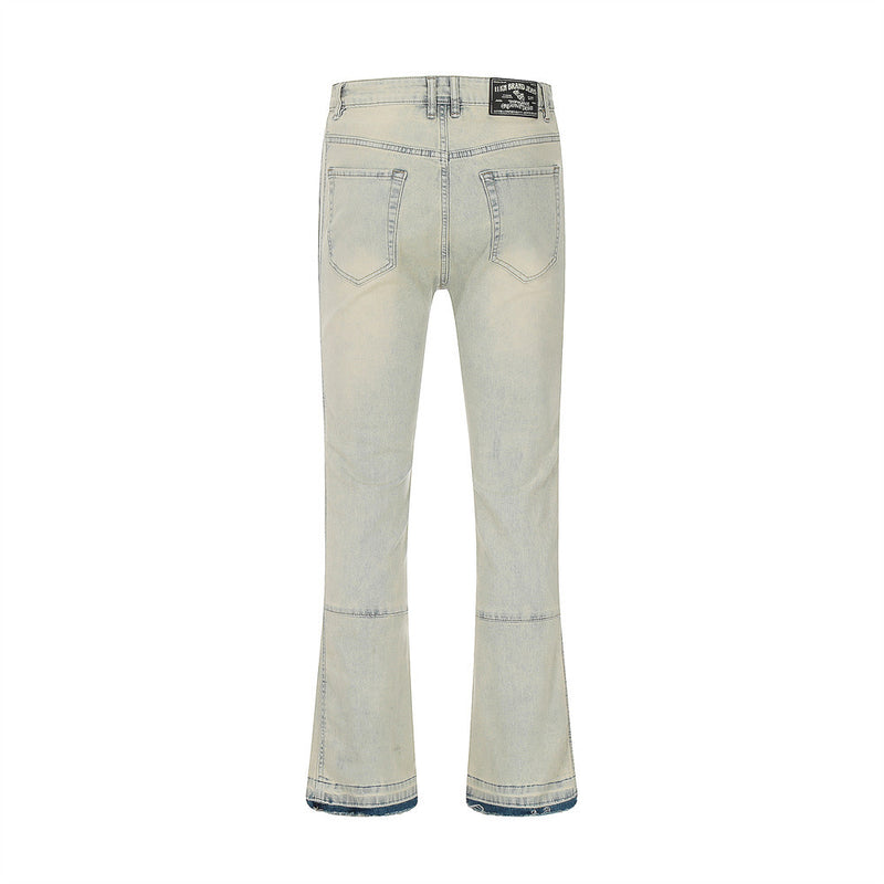 Men Jeans Frayed Flared Pants Old