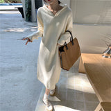 Women Pullover Sweater Loose Hooded Knitted Dress