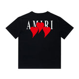 Amiri T Shirt Red Heart Printing Casual round Neck Short Sleeves T-shirt