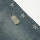 Men Jeans Hole Loose Burrs Five-Pointed Star Pattern