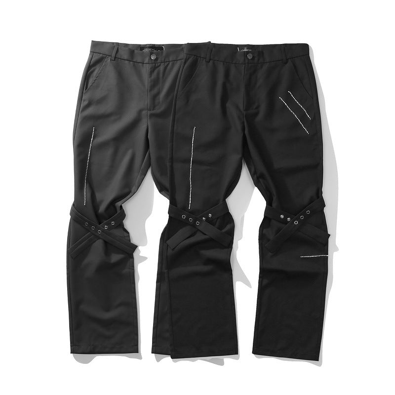 Cargo Pants Lace-up Diamond-Embedded Loose