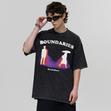 Vintage T-shirts Washed and old white ink printed short-sleeved T-shirts