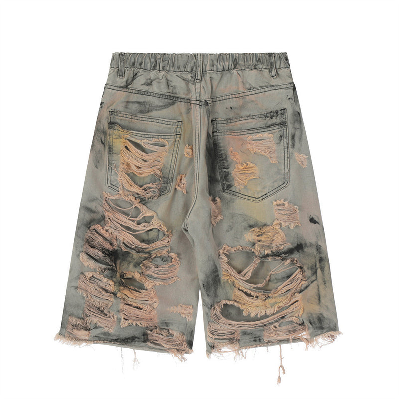 Men Shorts Ripped Cool Denim Shorts Punk Design