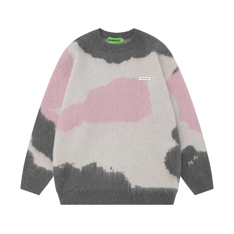Men Sweater Velvet Padded Sweater Contrasting Color Jacquard Knitwear