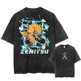 Printed Washed Tshirt Anime Demon Slayer Cotton Men Vintage