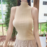 Women Vest Suspenders Turtleneck Knitting Sexy Vest