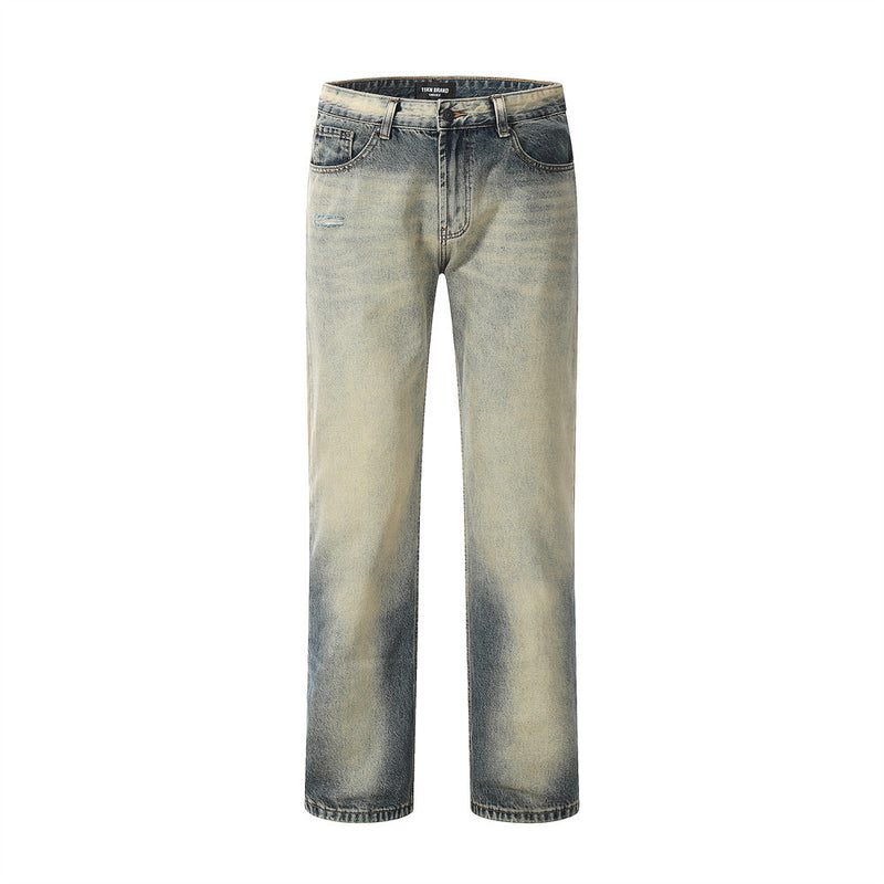Men Jeans Gradient Color Yellow Mud Color Loose