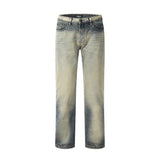 Men Jeans Gradient Color Yellow Mud Color Loose
