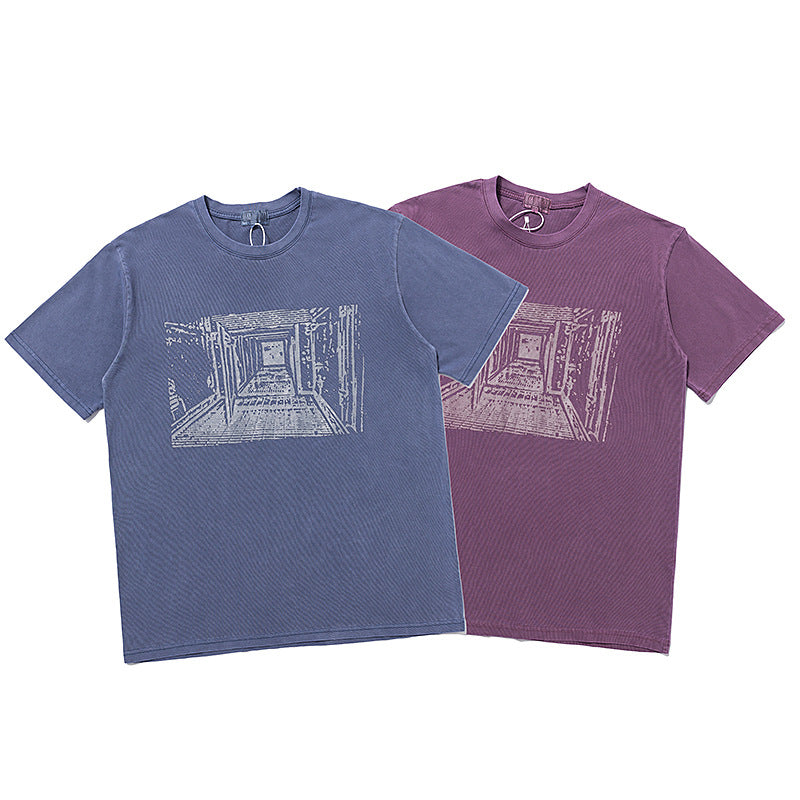 C.e t shirts washed batik indoor corridor pattern short sleeve men and women