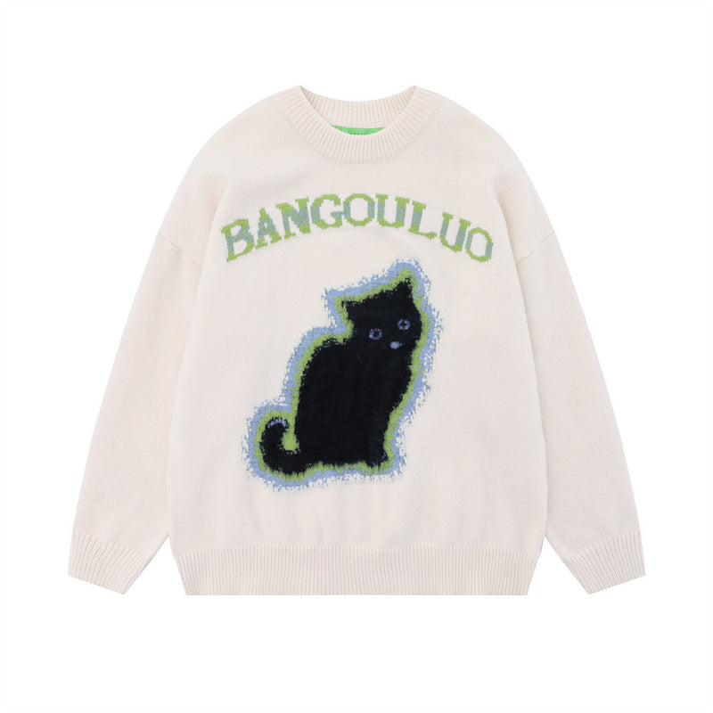 Men Sweater Kitten Flocking Jacquard Sweater