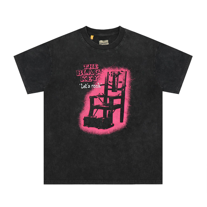 Gallery Dept T Shirts Dark Black Seat Printed Washed Distressed Short Sleeve