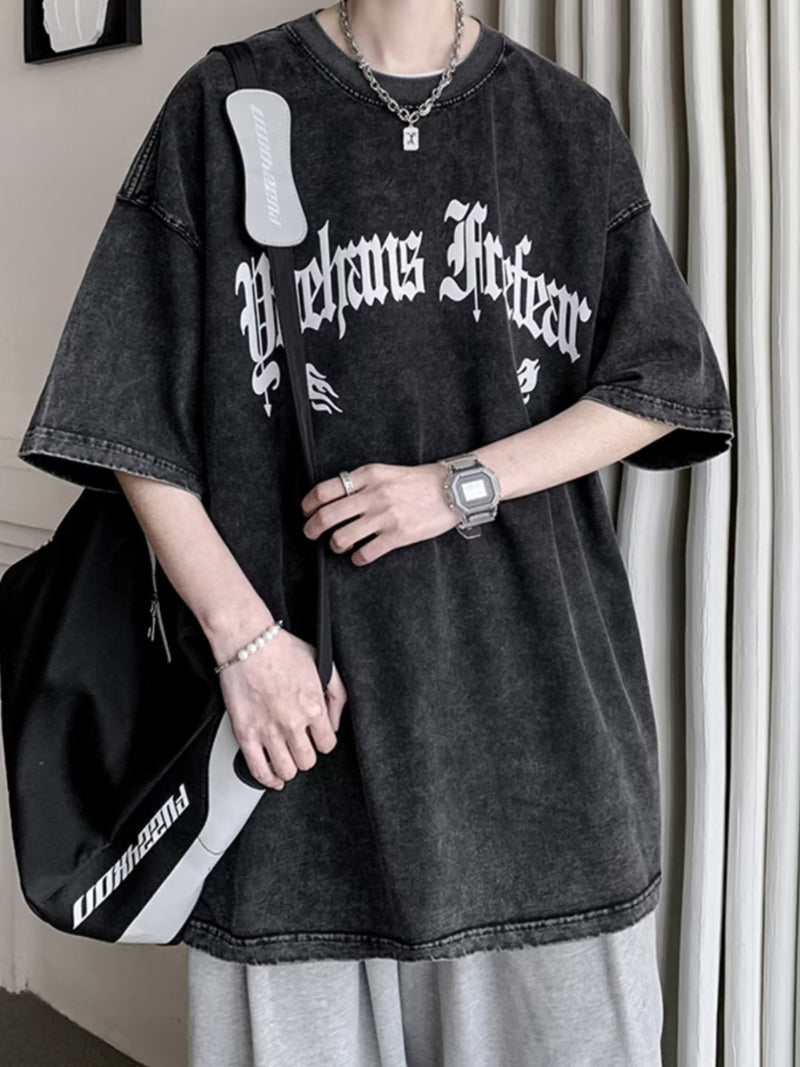 Men T Shirt Heavy Distressed Loose Cotton