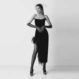 Women Dress Socialite Ostrich Feather Evening Dress