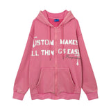 Men Fleece Lined Hoodie Winter Hooded Jacket Men's High Street Letter Printing Distressed Sweater