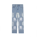 Men Jeans Skull Embroidery Hip Hop Trend Holes