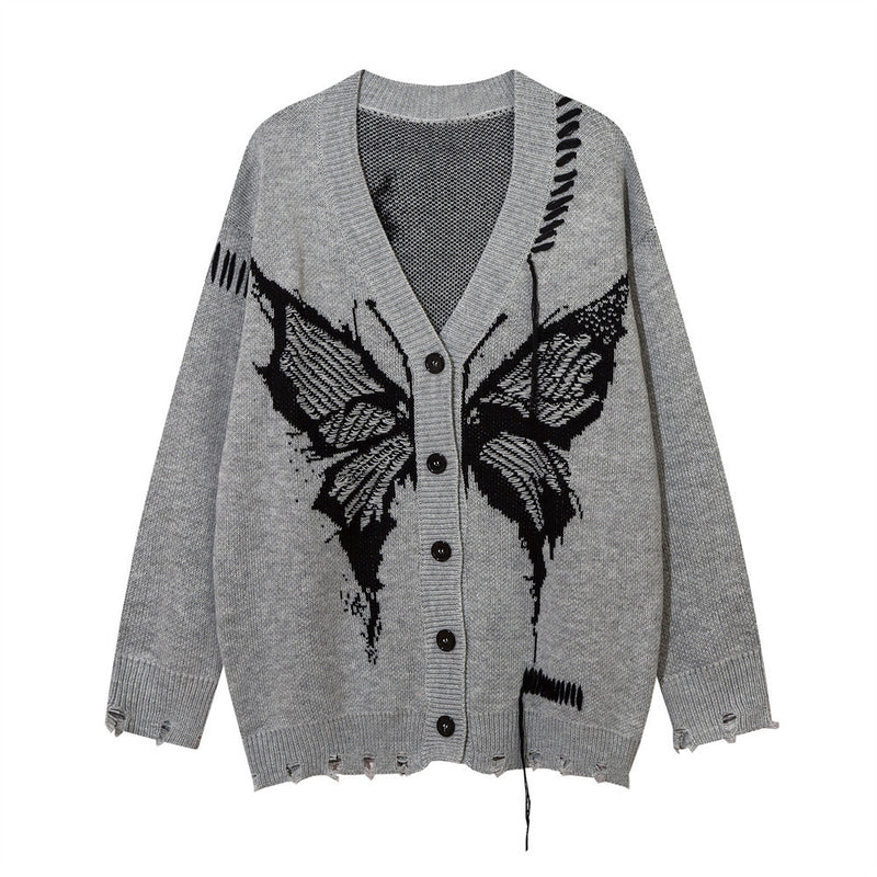 Men Sweater Coat Butterfly Print