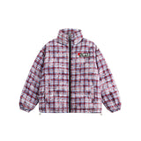Unisex Coat Vintage Plaid Stand-up Collar Thermal Coat Loose