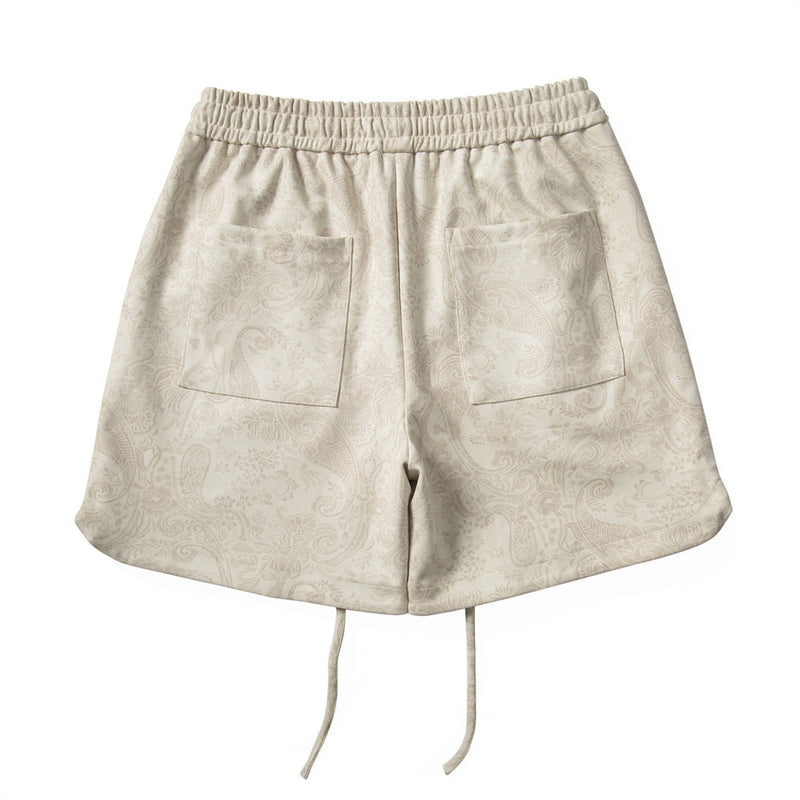 Men Shorts Suede Paisley Shorts Loose Sports and Leisure Elastic Waist
