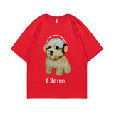 Clairo Dog Puppy Headphones Graphic Print Tshirt Summer Male