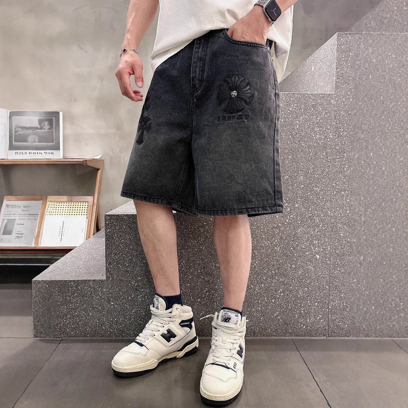 Chrome Heart Shorts Summer Embroidered Denim Shorts