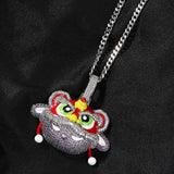 Jewelry Chinese Style Lion Dance Pendant Necklace Personality Diamond Hip Hop Style Lion dance Spectrum Far East
