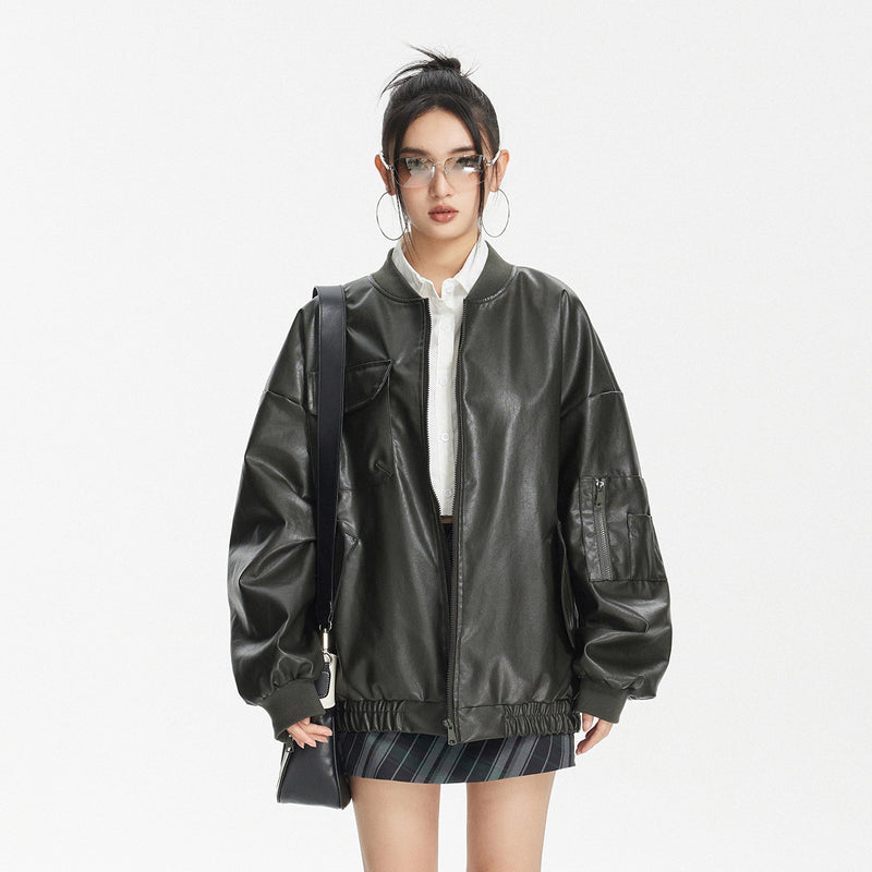 Unisex Pu Jacket Loose Casual Leather Jacket