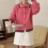 Women Knitted Cardigan Retro College Style Loose