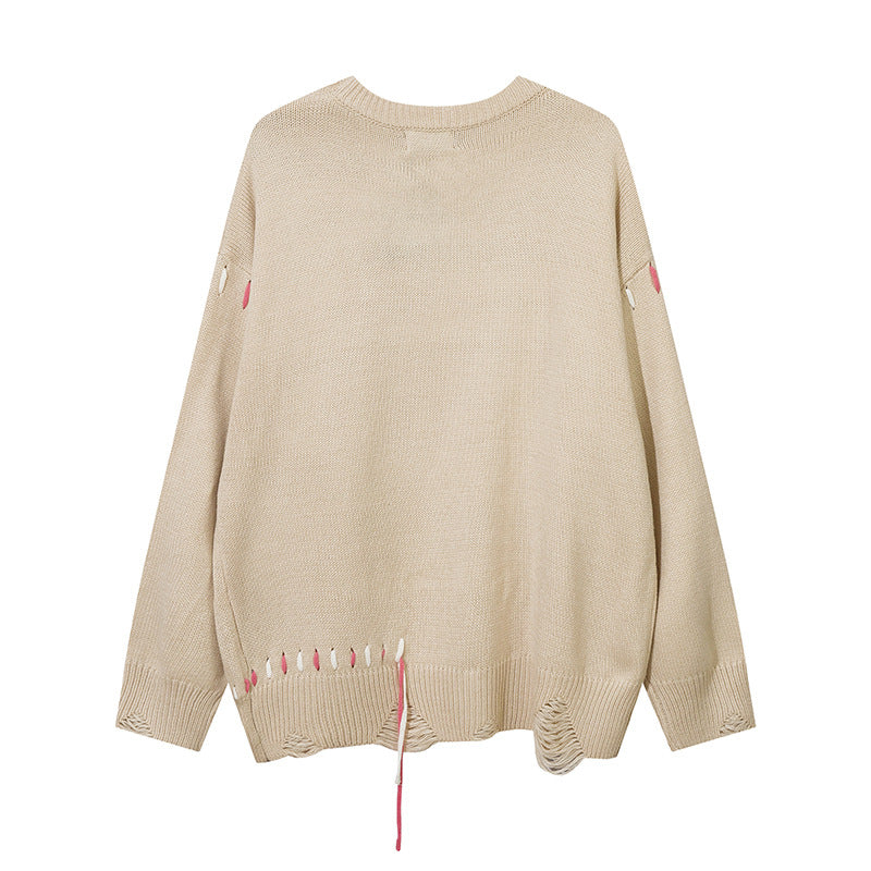 Men Sweater Ripped Rope Knitted Sweater