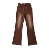 Women Jeans Distressed Slim Fit Bell-Bottom Pants