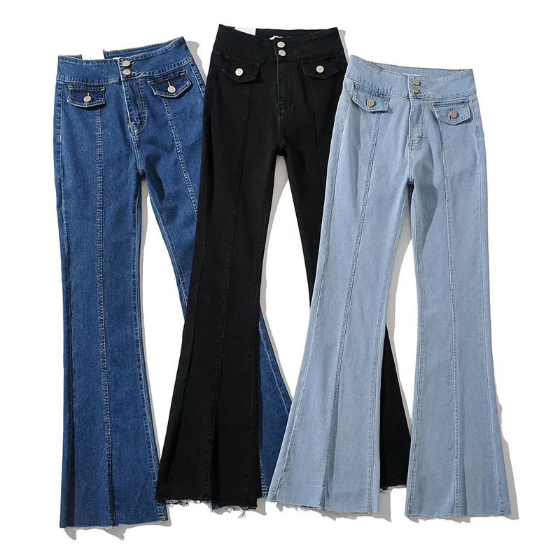 Women Jeans Loose Elastic Slim Flare Pants